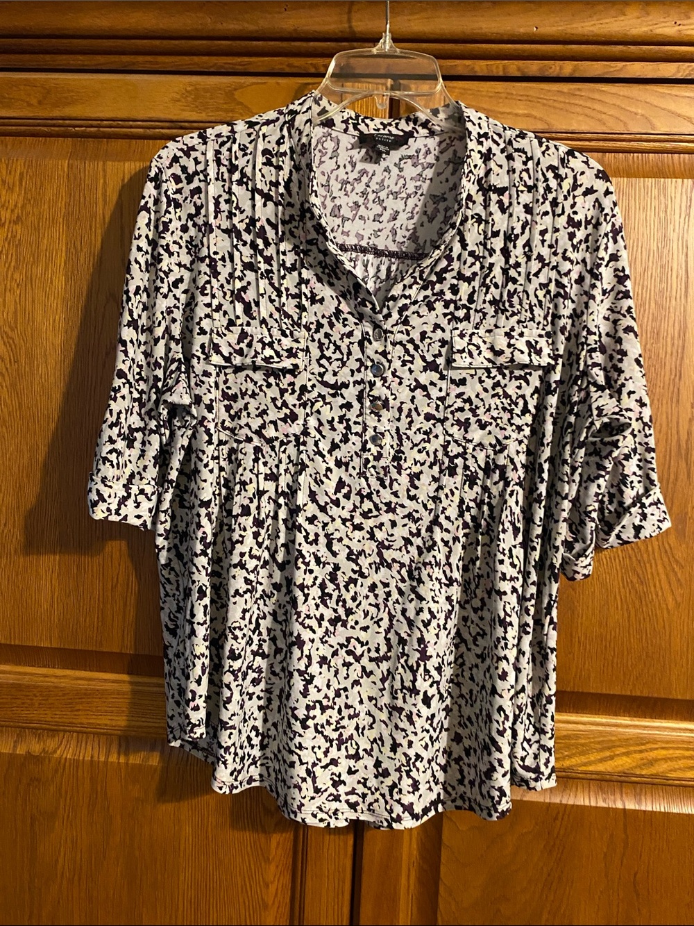 Cocomo Cream Blouse with Black and Navy Speckle Print